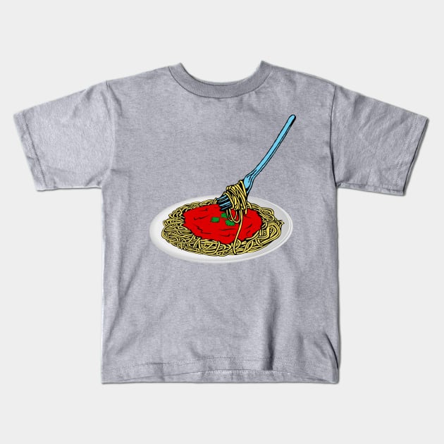 Girl Eating Spaghetti Sticker Kids T-Shirt by MovieFunTime